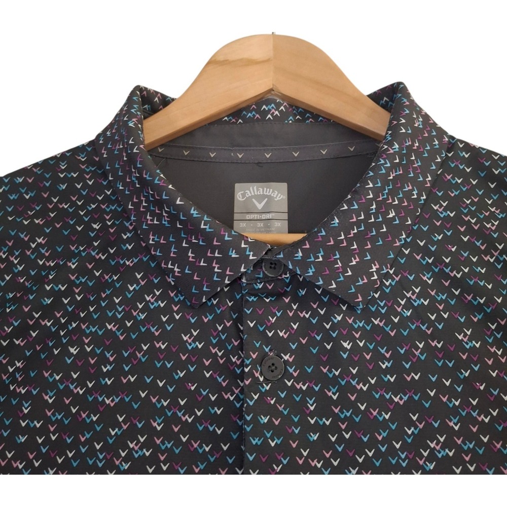 Callaway Opti-Dri Golf Polo Shirt Mens 3X Gray Pink Blue Chevron Print